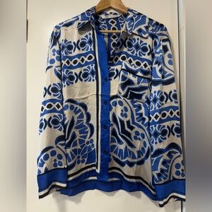 Zara Blue and Cream Patterned Shirt